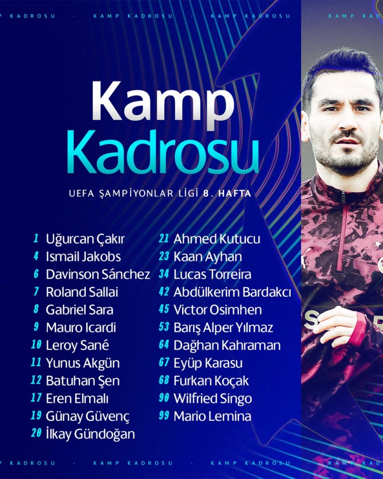 爱游戏入口-加拉塔萨雷公布对阵曼城大名单：萨内、京多安战旧主